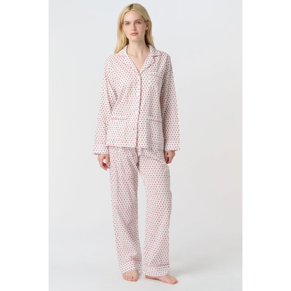 Roller Rabbit Hearts Loungewear Set Pink White Cotton Pajamas Small